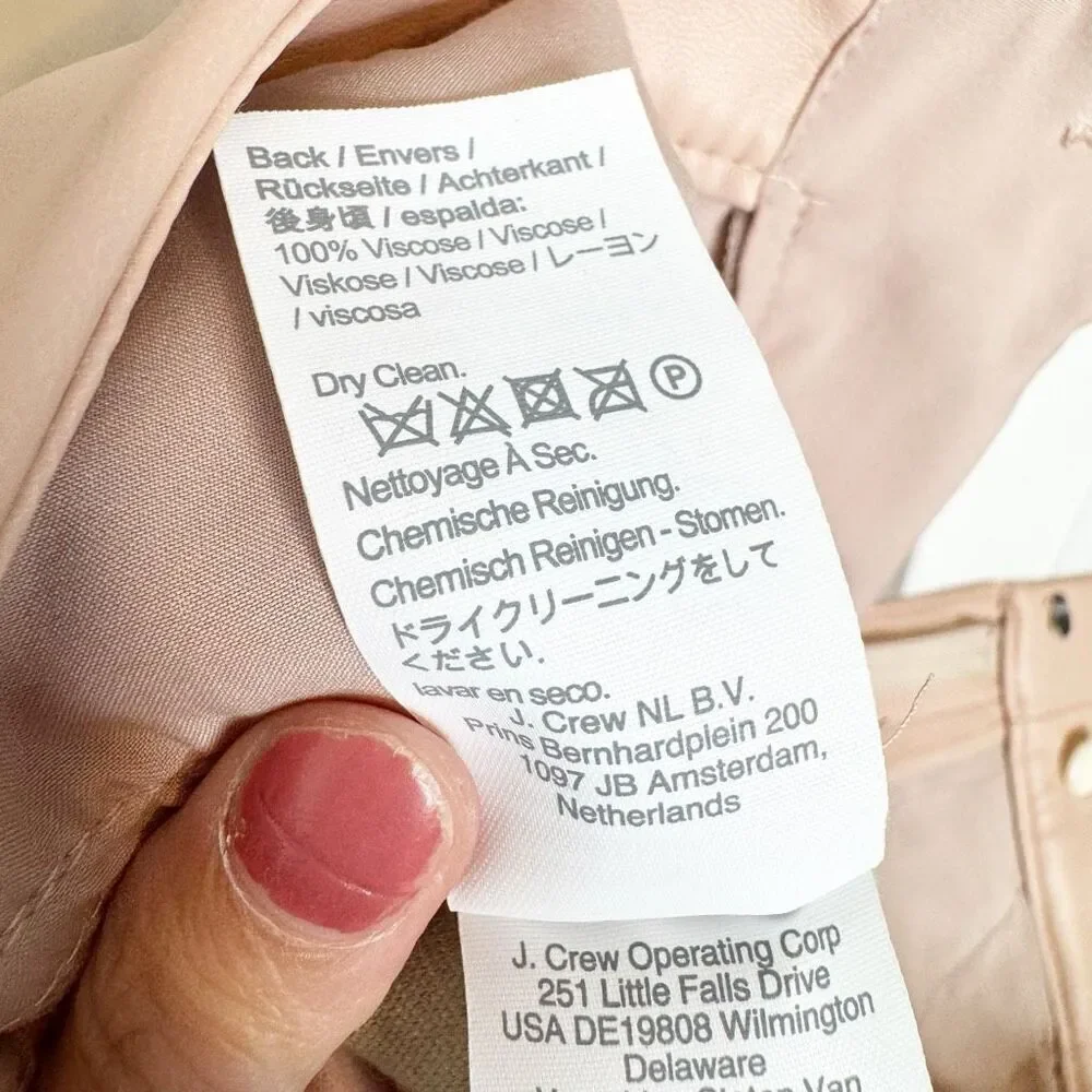 J.Crew Kate Straight-leg Pants in Luxury Camel Pink Faux Leather Women’s Size 00